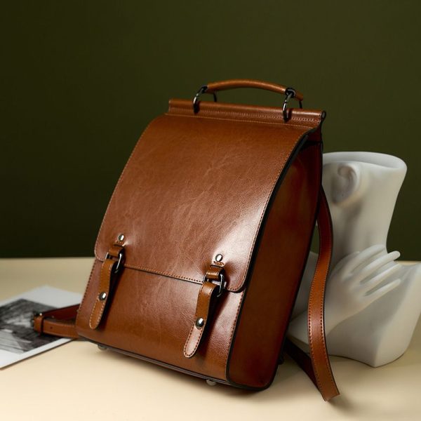Women's Genuine Leather Backpack - British Vintage College Style Bookbag for Students, Simple Retro Laptop Rucksack