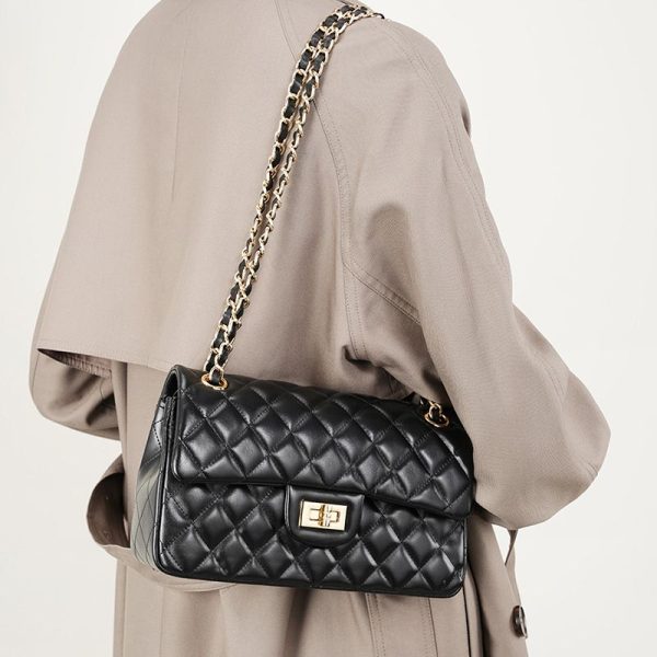 Genuine Leather Crossbody Bag - Small Square Quilted Shoulder Bag with Chain Strap, Classic Chanel Style Handbag for Women
